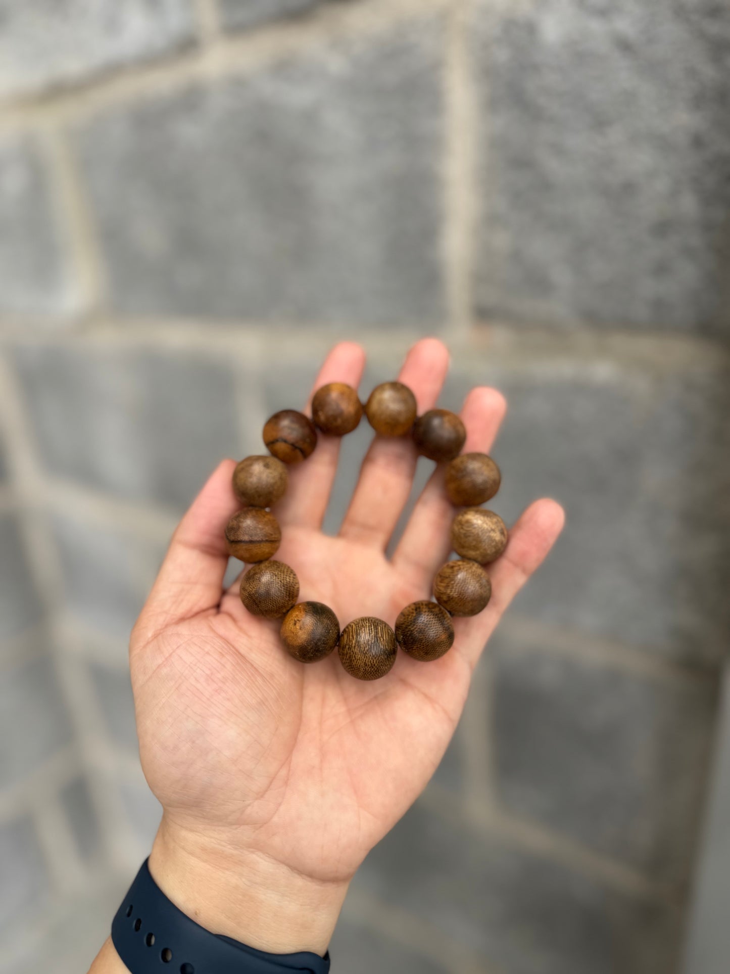 Vietnamese Wild Agarwood Bracelet Size 18mm , Agarwood From Hue Quang Binh Forest, Big Beads For Men.