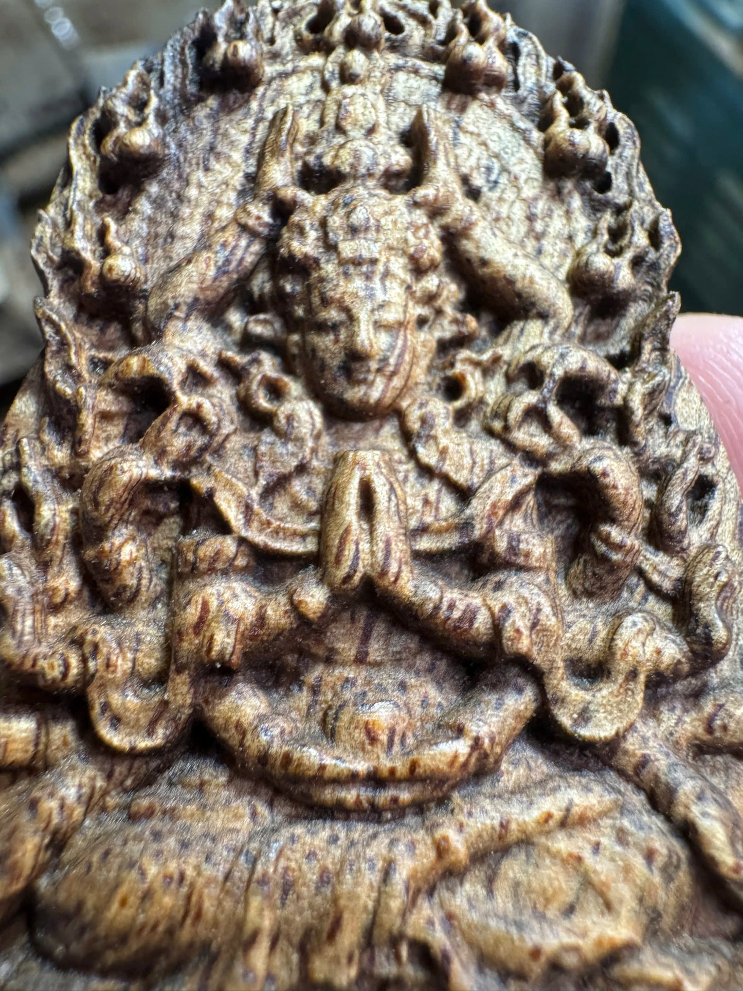 Multi-arm Buddha sculpture pendant, Wild Vietnamese or Cambodian agarwood material