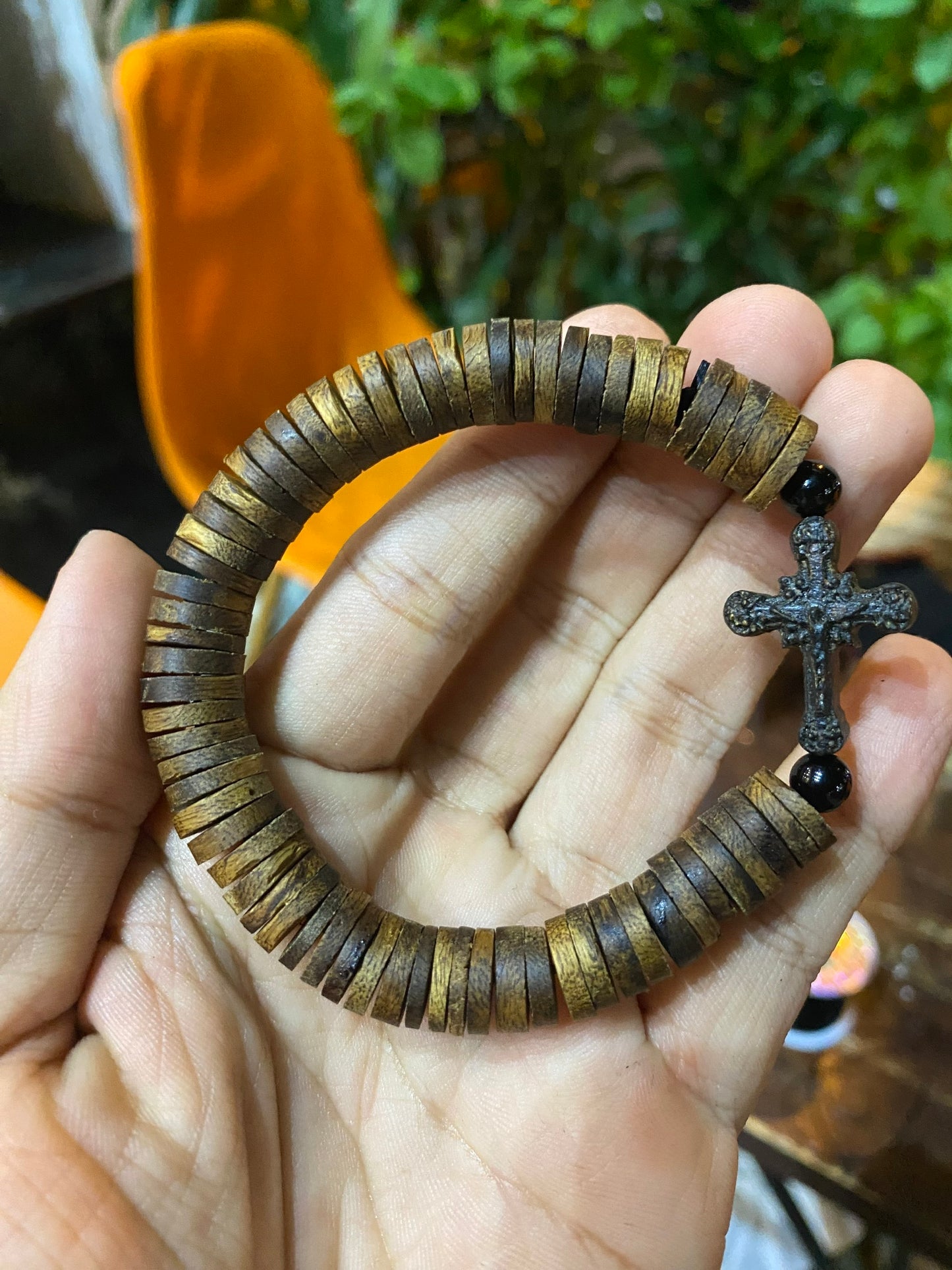 Indonesian Tarakan Agarwood Catholic Bracelet with Cross – Slim & Strong Aroma