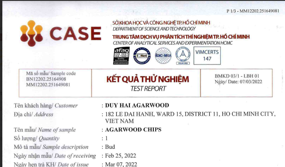 Authenticity & Certification of Duy Hai Agarwood
