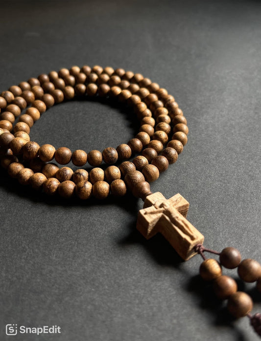 Agarwood Rosary Necklace with Wooden Cross – Spiritual Protection & Christmas Gift - Rosary Bracelet