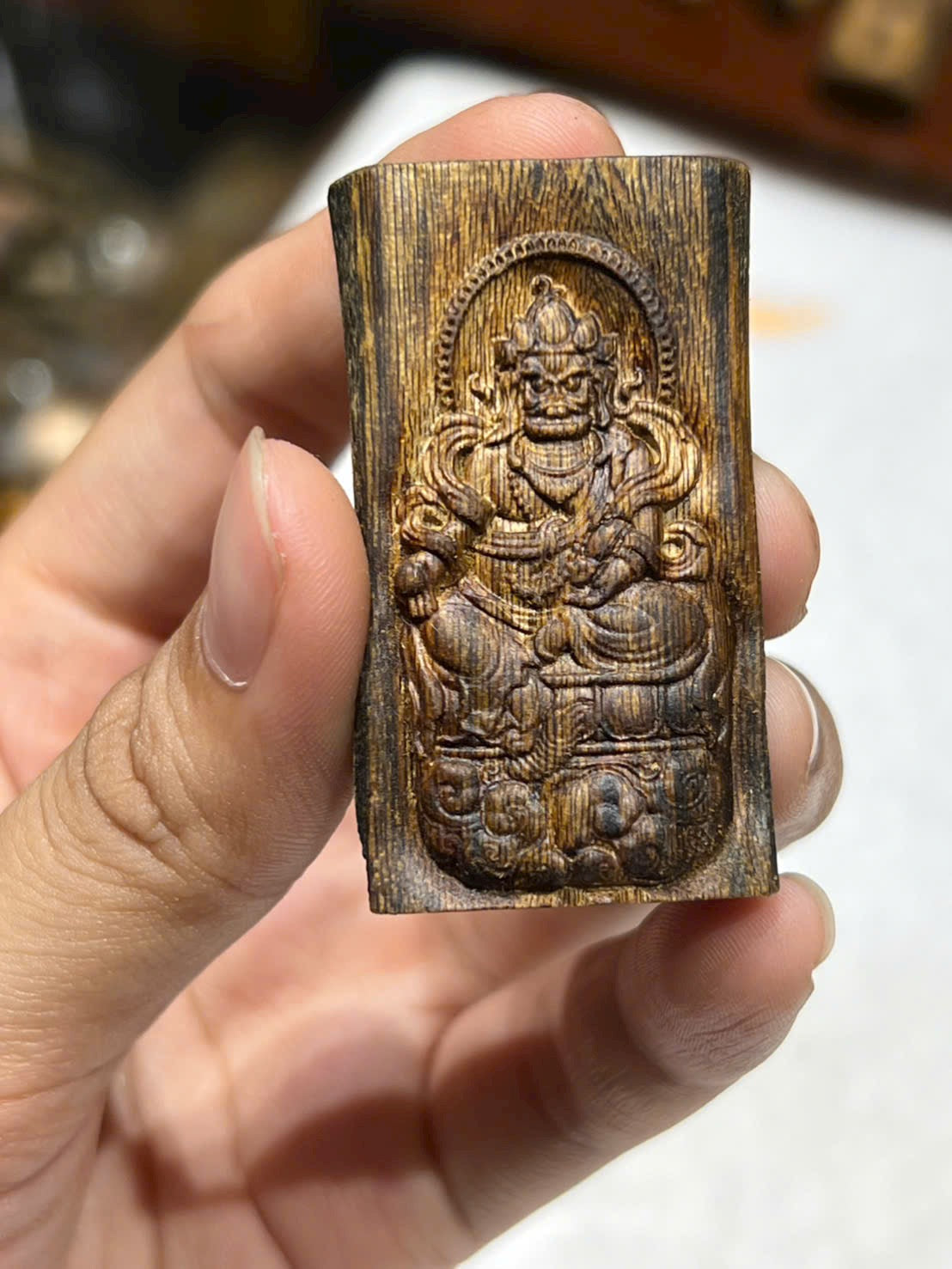 Handcrafted Natural Agarwood Yellow Dzambhala Pendant – Fine Carved Necklace