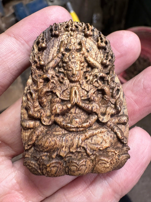 Multi-arm Buddha sculpture pendant, Wild Vietnamese or Cambodian agarwood material