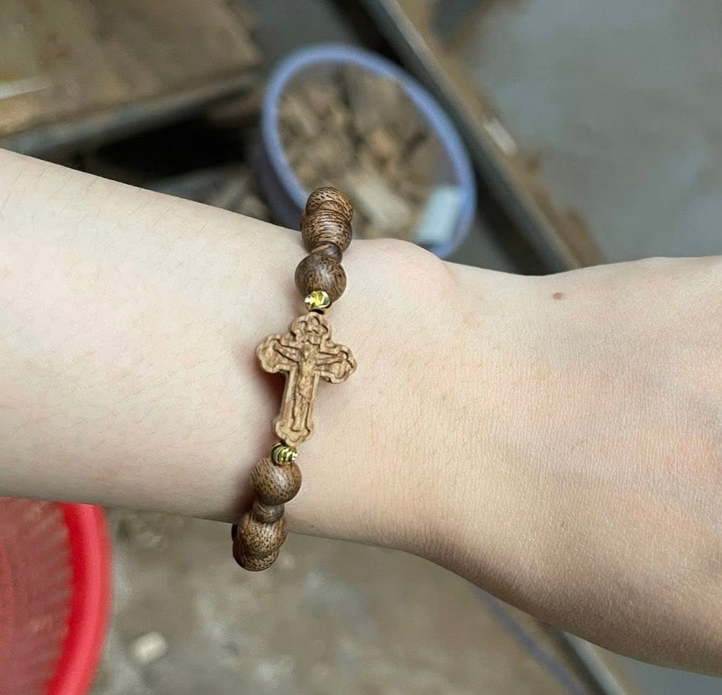 AgarWood Rosary Bracelet, Handmade Catholic Rosary From Jerusalem,Christmas Cross bracelet