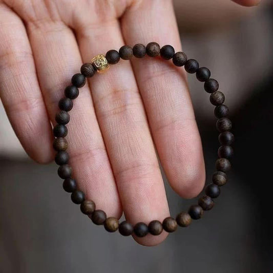 Small Agarwood bracelet with gold charm, agarwood bangles , agarwood for women