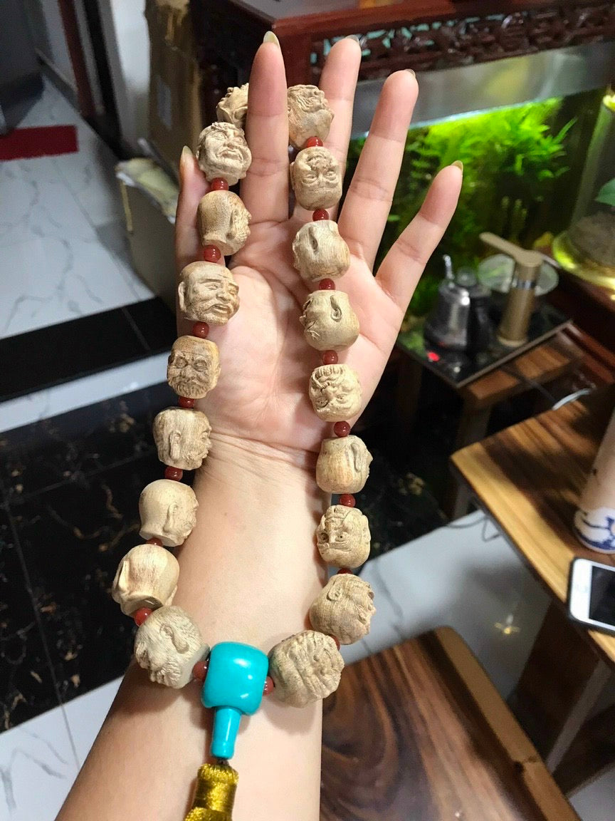 Authentic 18 Arhats Agarwood Necklace – Spiritual Mala Beads for Peace