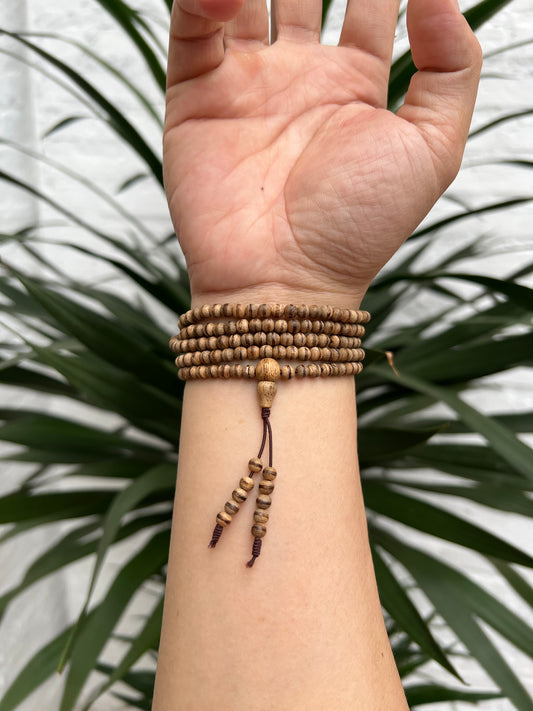Natural Malaysian Agarwood 216 Bead Necklace – Strong Fragrance, Rich Oil Lines, Premium Agarwood Mala - Size 4mm