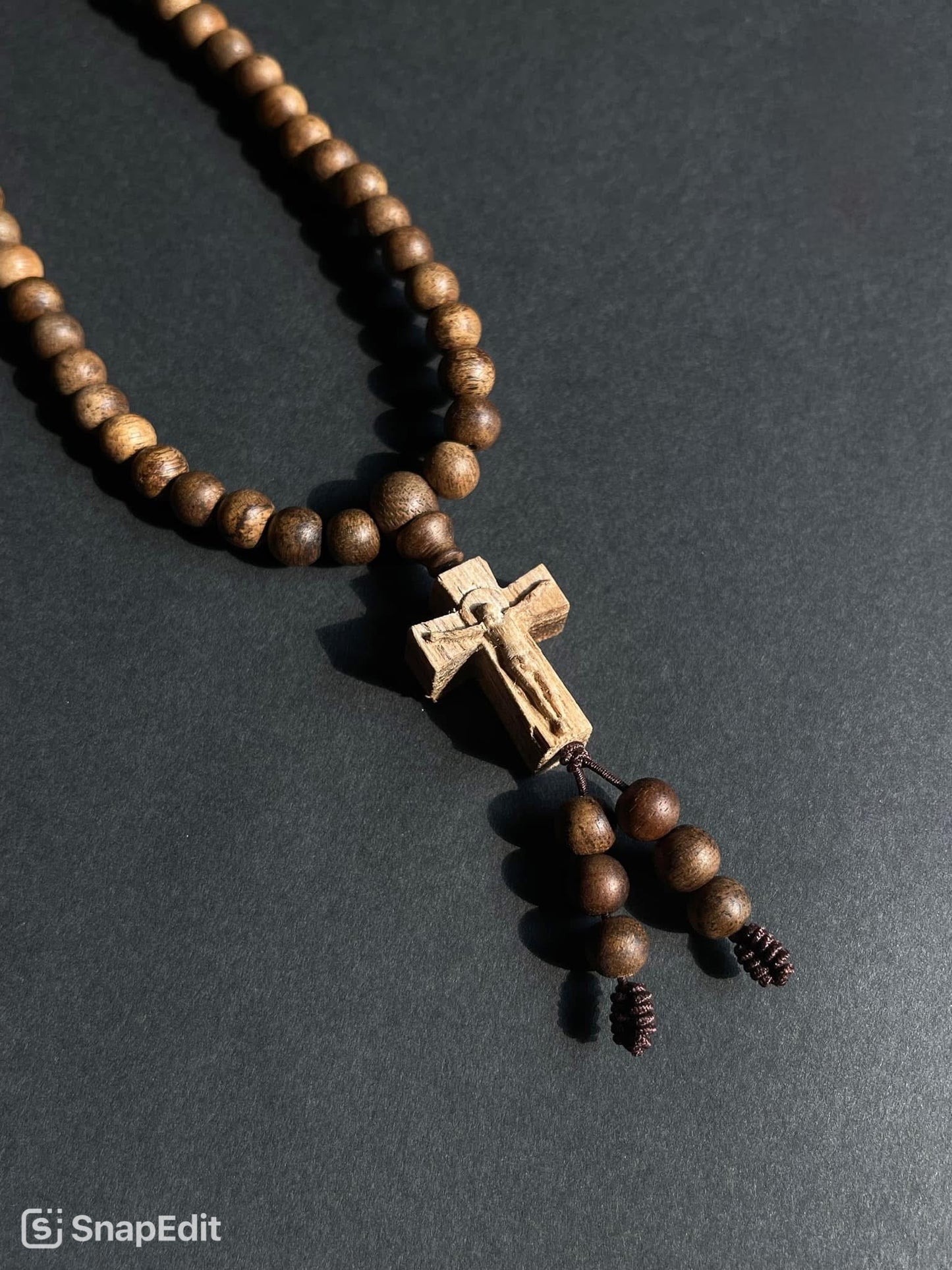 Agarwood Rosary Necklace with Wooden Cross – Spiritual Protection & Christmas Gift - Rosary Bracelet