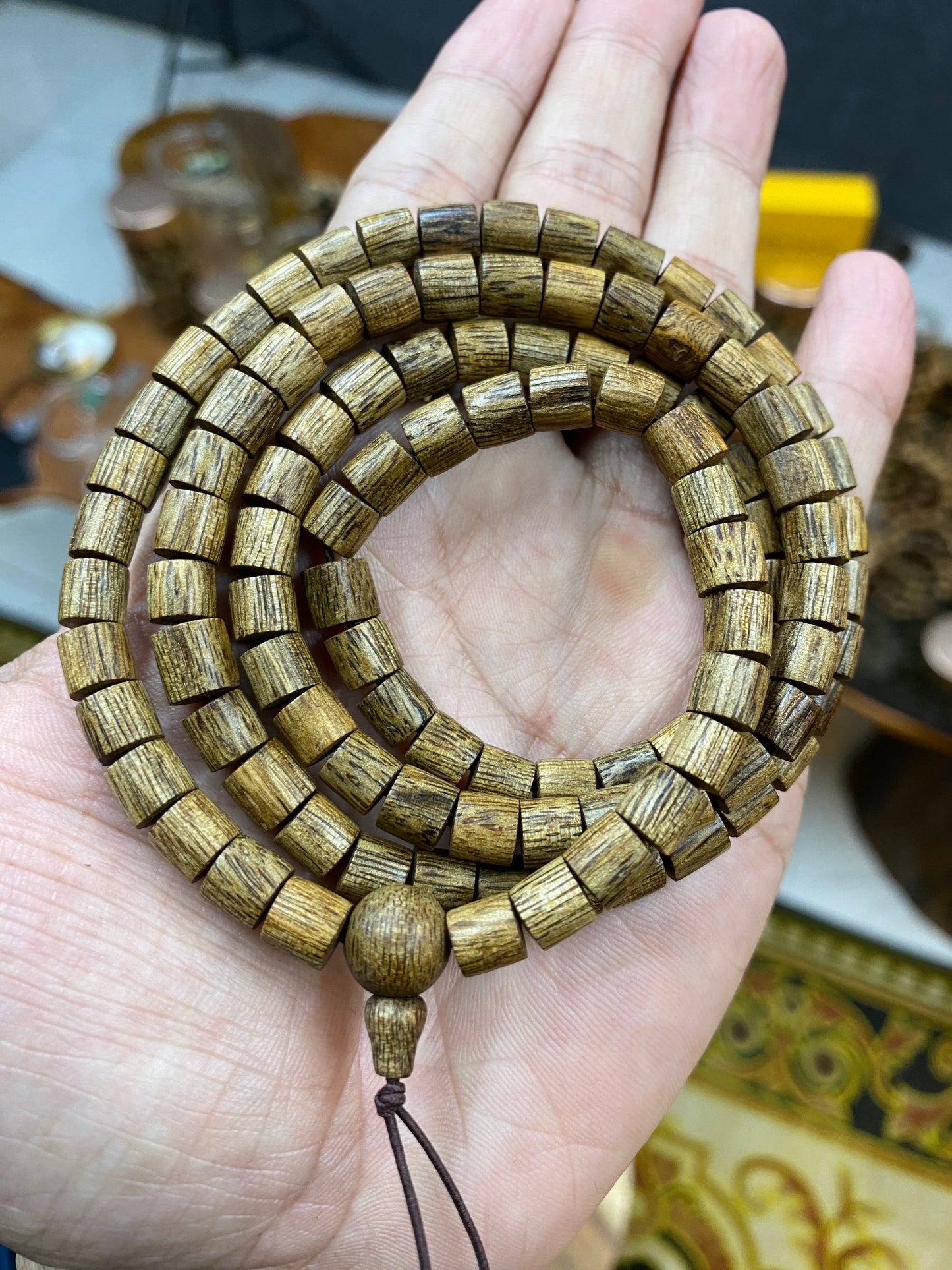 Necklace 108 Beads , Vietnamese Agarwood 108 Mala , Real Oudh , size 7mm .