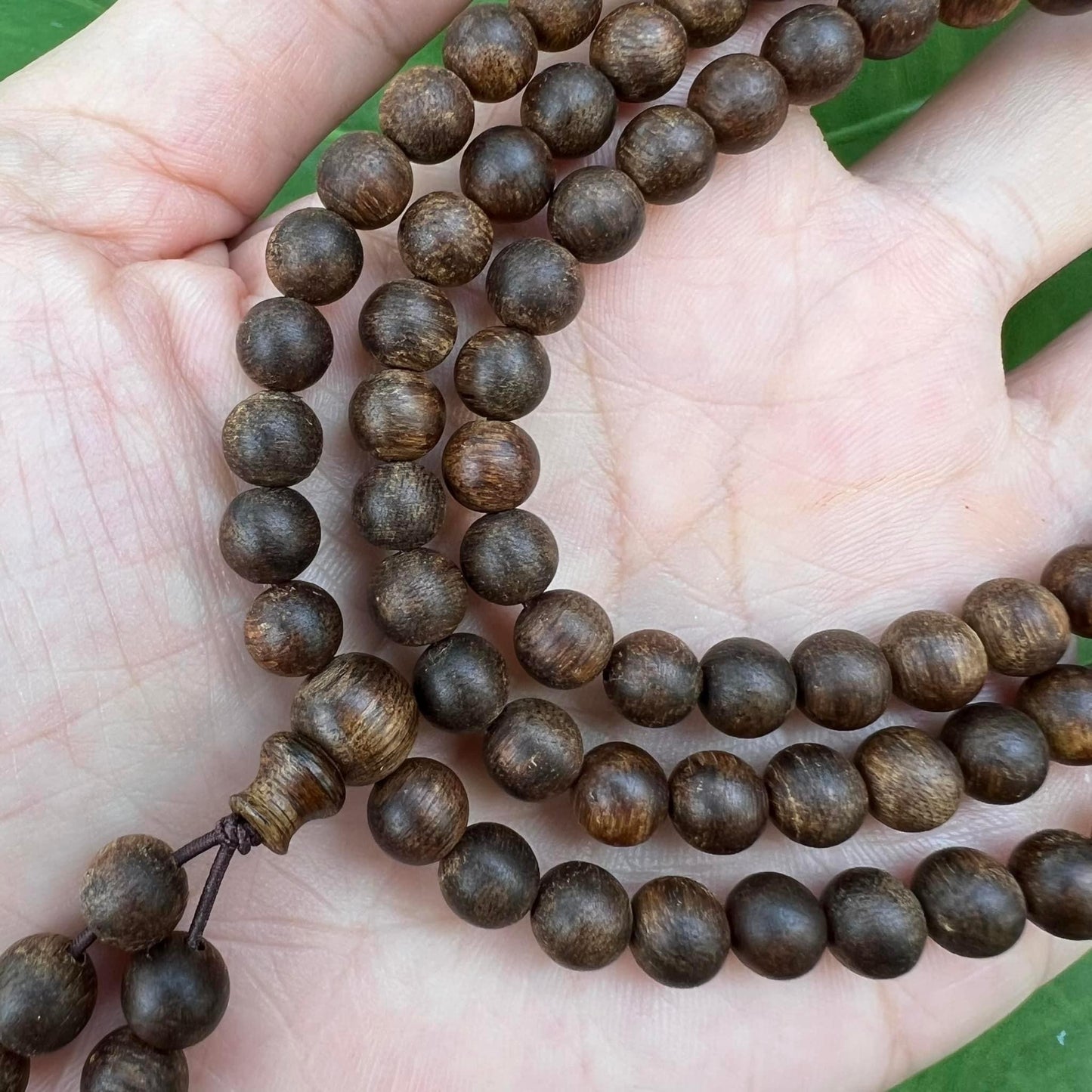 Wild Agarwood 108 Beads Dark Color , Indonesia Agarwood Mala , Mala Black Beads.