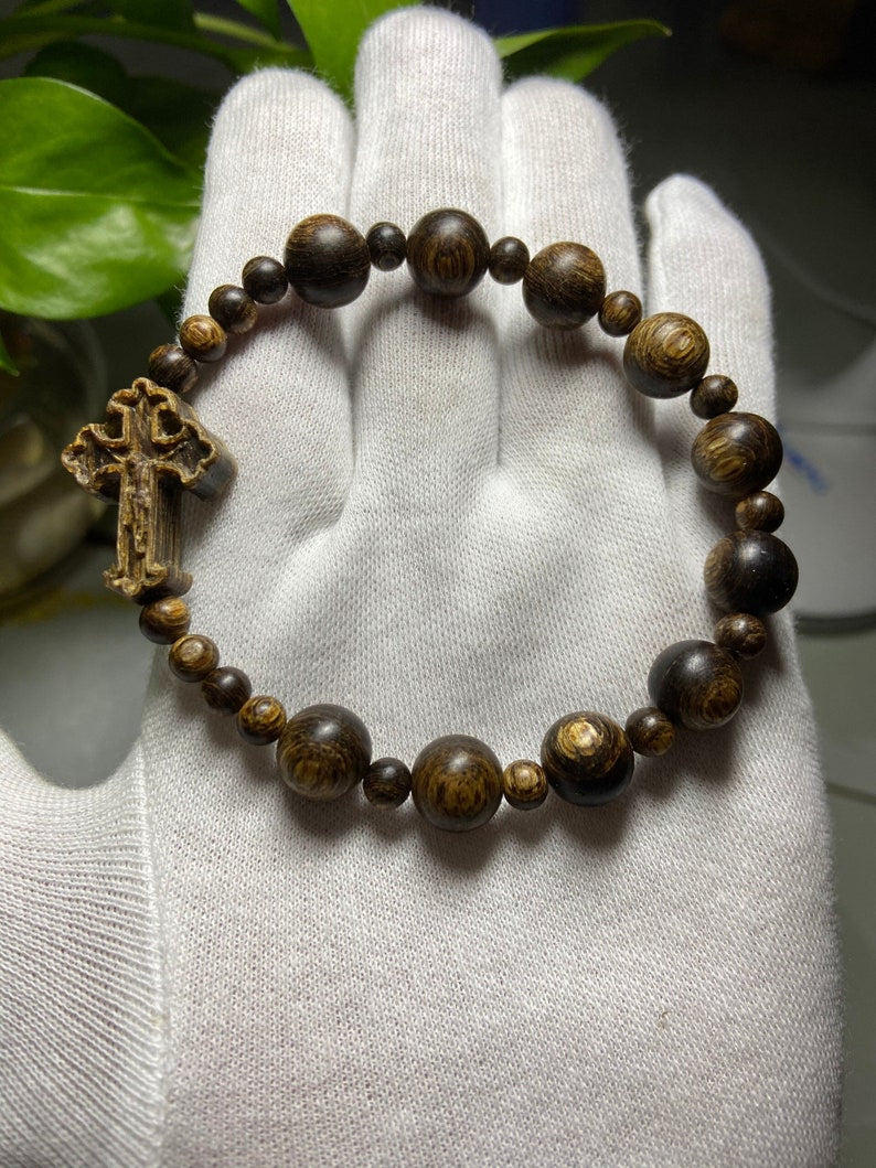 Vietnamese Wild Agarwood Rosary Bracelet - Bead Adjustable Handcrafted,Custom Bracelet, Catholic Rosary,Bracelets For Prayer